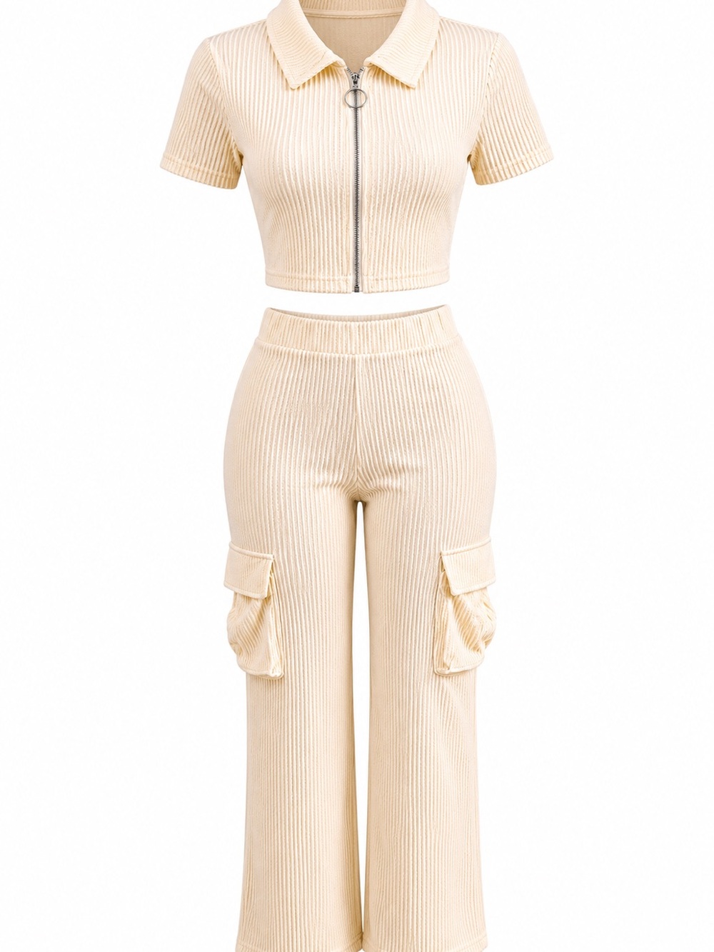 Chic Moves Ribbed Cargo Set – Nude - Picture 3 of 4